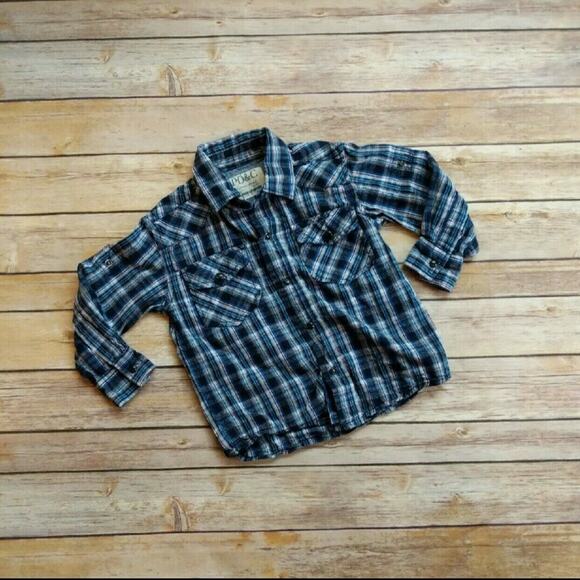 PD&C Blue Collared Plaid Long-Sleeve Shirt 4T - Picture 1 of 4